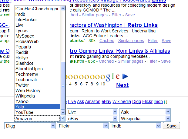 Changing search engines in Retro Links